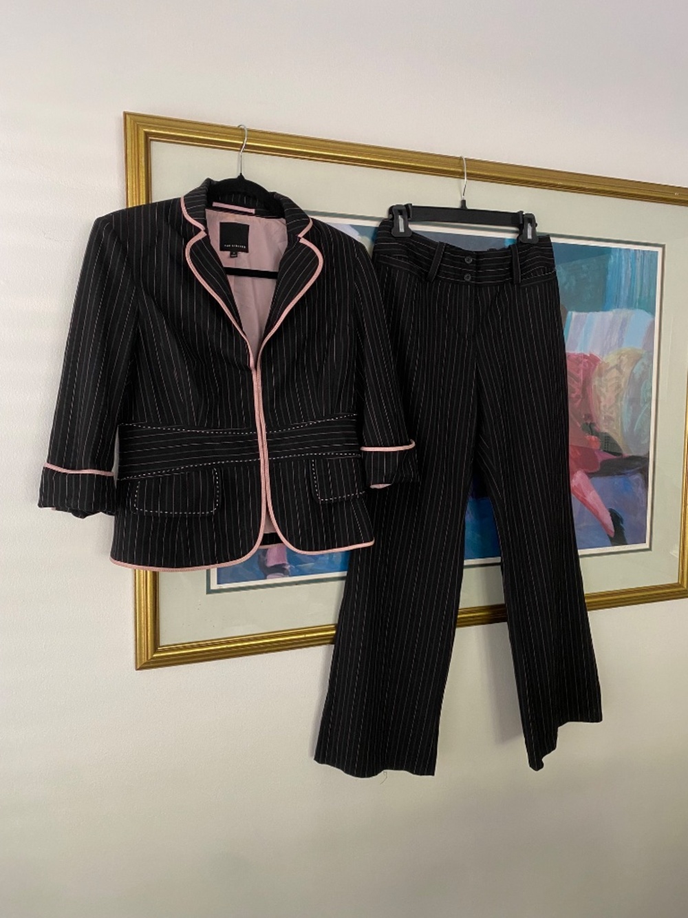 Vintage 1990s Black Pink Pinstipe Pants Suit Officecore y2k Size 6